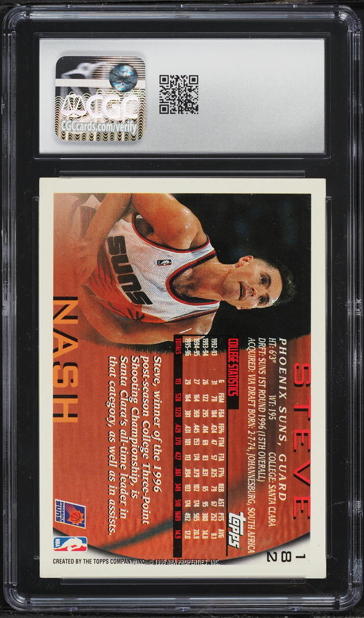 1996 Topps Basketball Steve Nash ROOKIE #182 CGC 5 EX