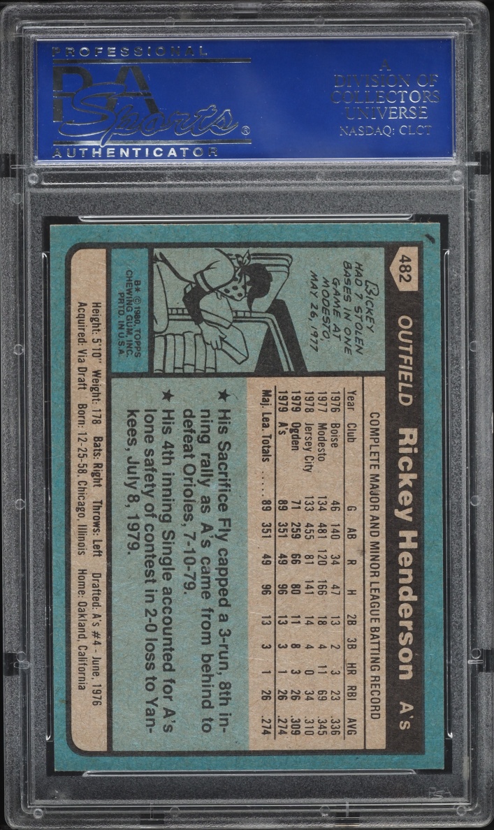 1980 Topps Rickey Henderson ROOKIE #482 PSA 8 NM-MT
