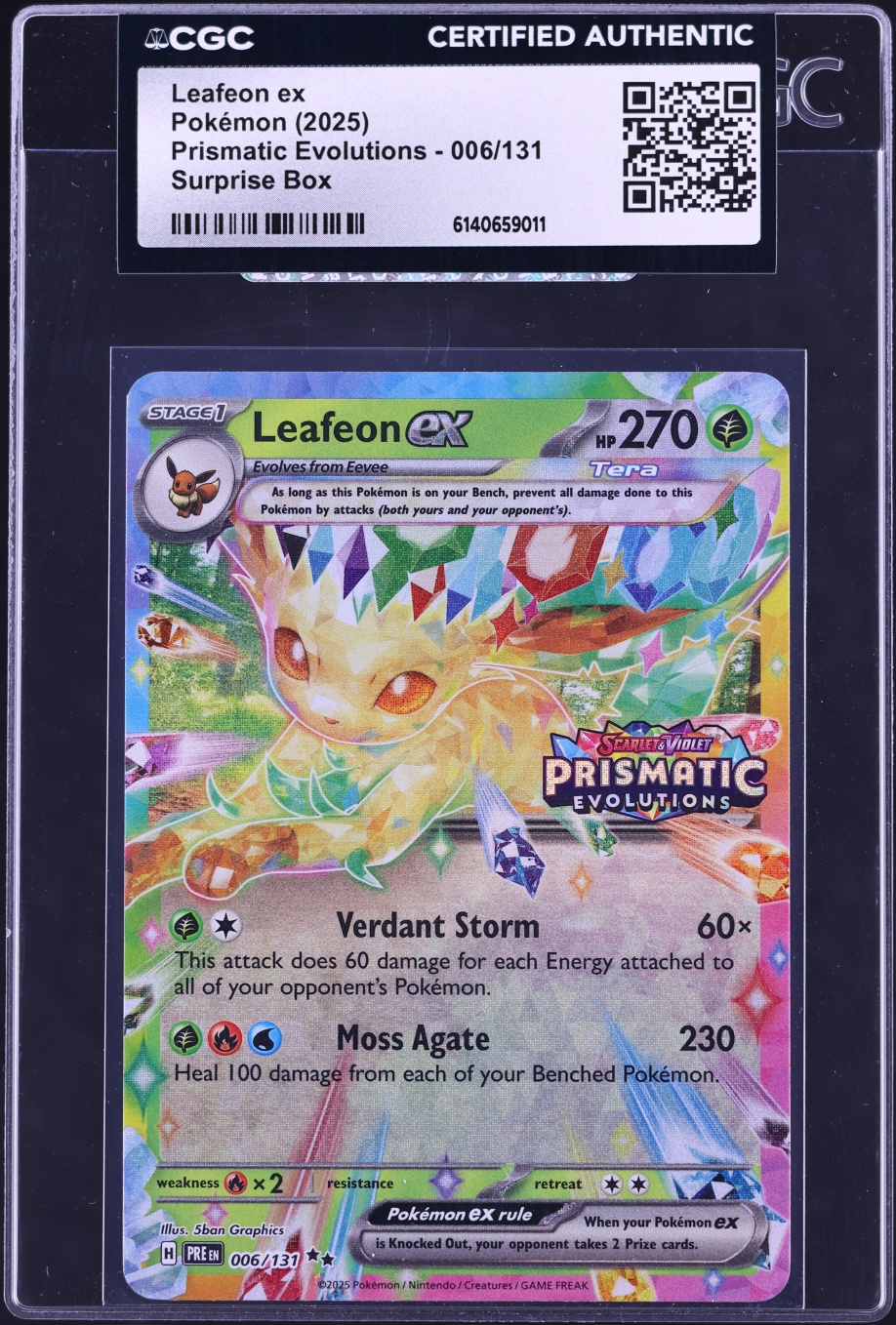 2025 Pokemon Scarlet & Violet Prismatic Evolutions Surprise Box Leafeon ex #6 CGC AUTH