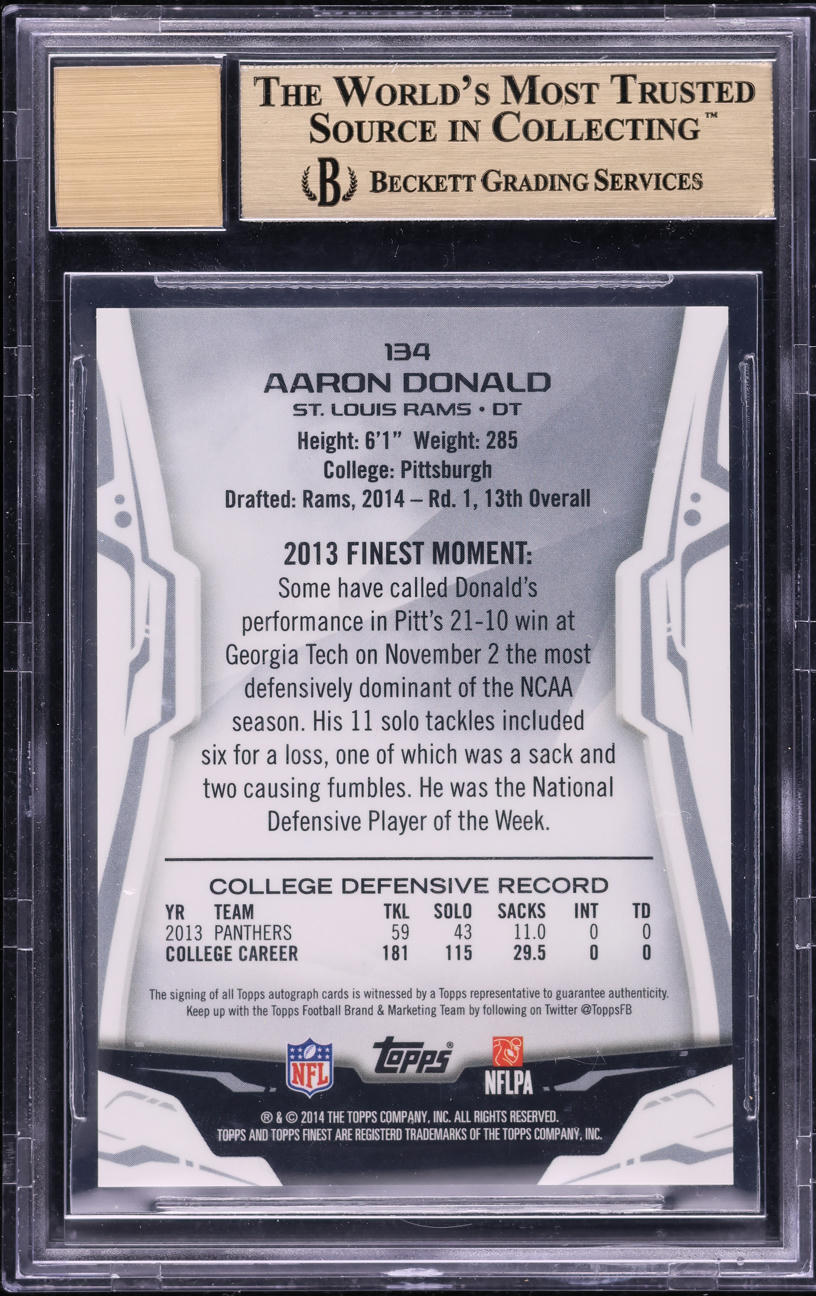 2014 Finest Superfractor Aaron Donald ROOKIE AUTO 1/1 #134 BGS 9.5 GEM MINT