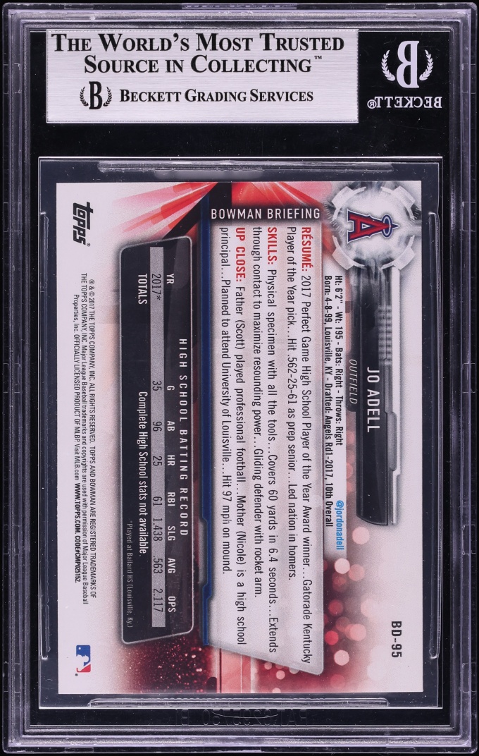 2017 Bowman Draft Jo Adell PROSPECT #BD-95 BGS 9 MINT