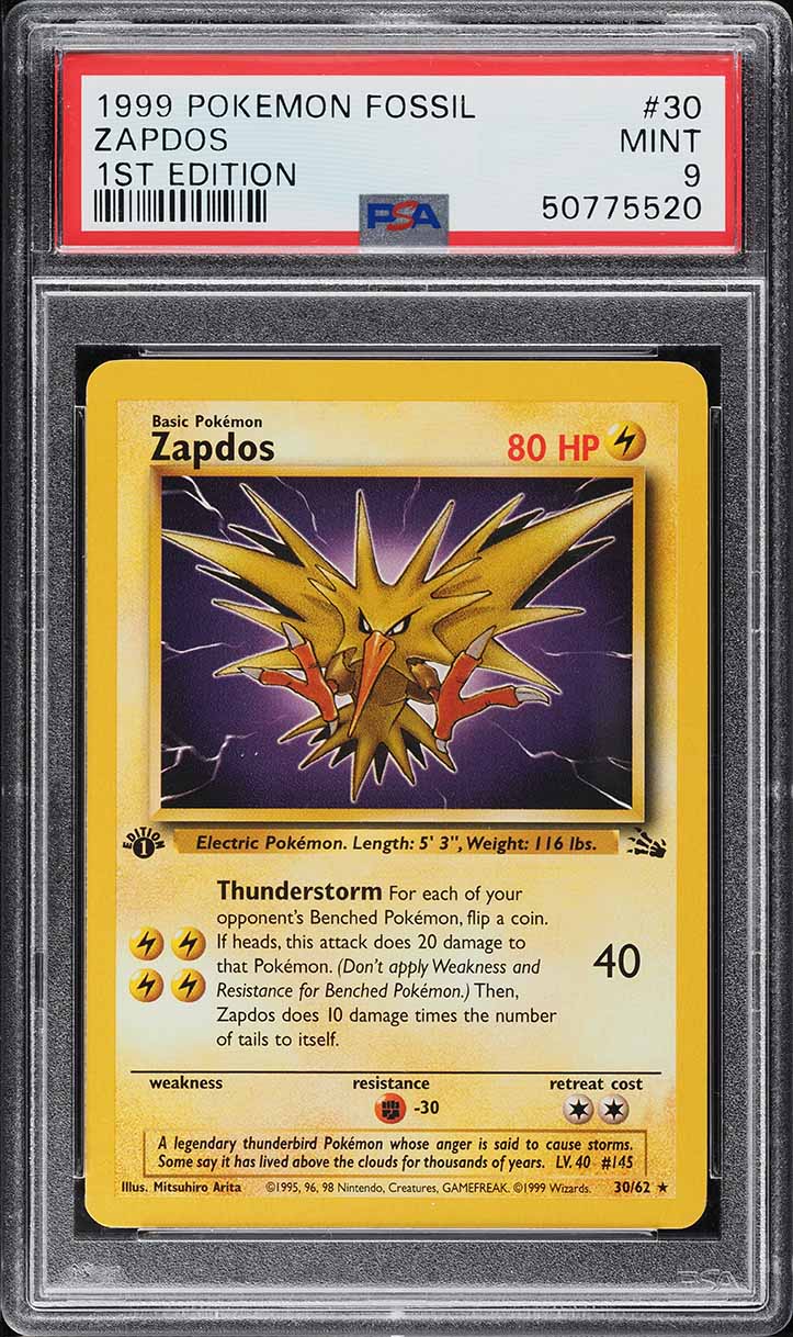 1999 Pokemon Fossil 1st Edition Zapdos #30 PSA 9 MINT