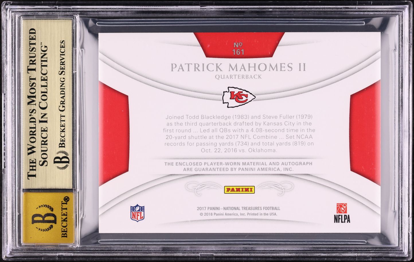 2017 National Treasures Gold Patrick Mahomes ROOKIE PATCH AUTO /10 BGS 9.5 GEM