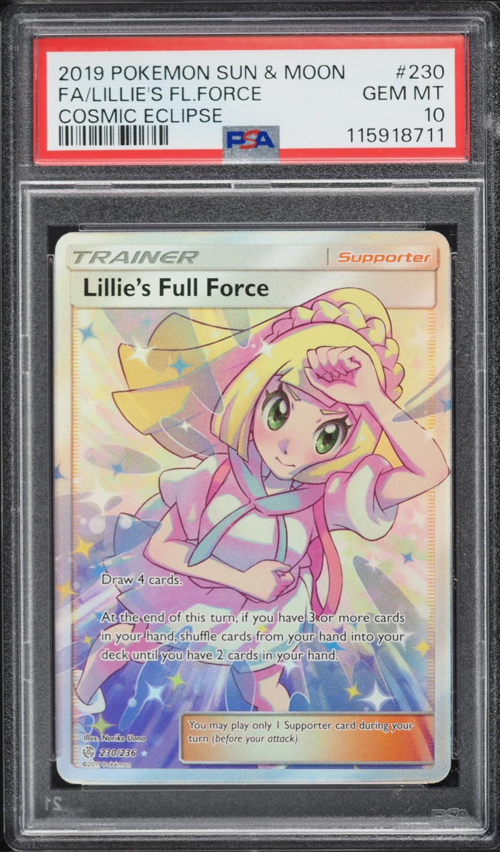 2019 Pokemon Sun & Moon Cosmic Eclipse Full Art Lillie's Full Force #230 PSA 10 GEM MINT