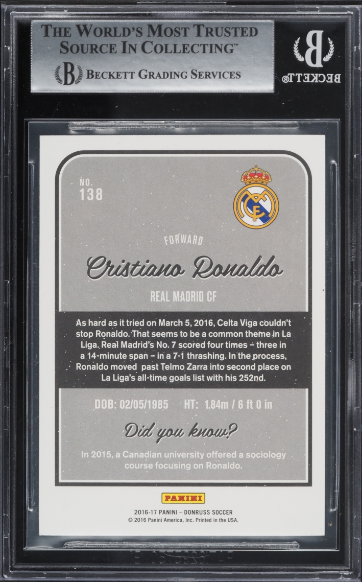 2016 Donruss Soccer Cristiano Ronaldo #138 BGS 8.5 NM-MT+