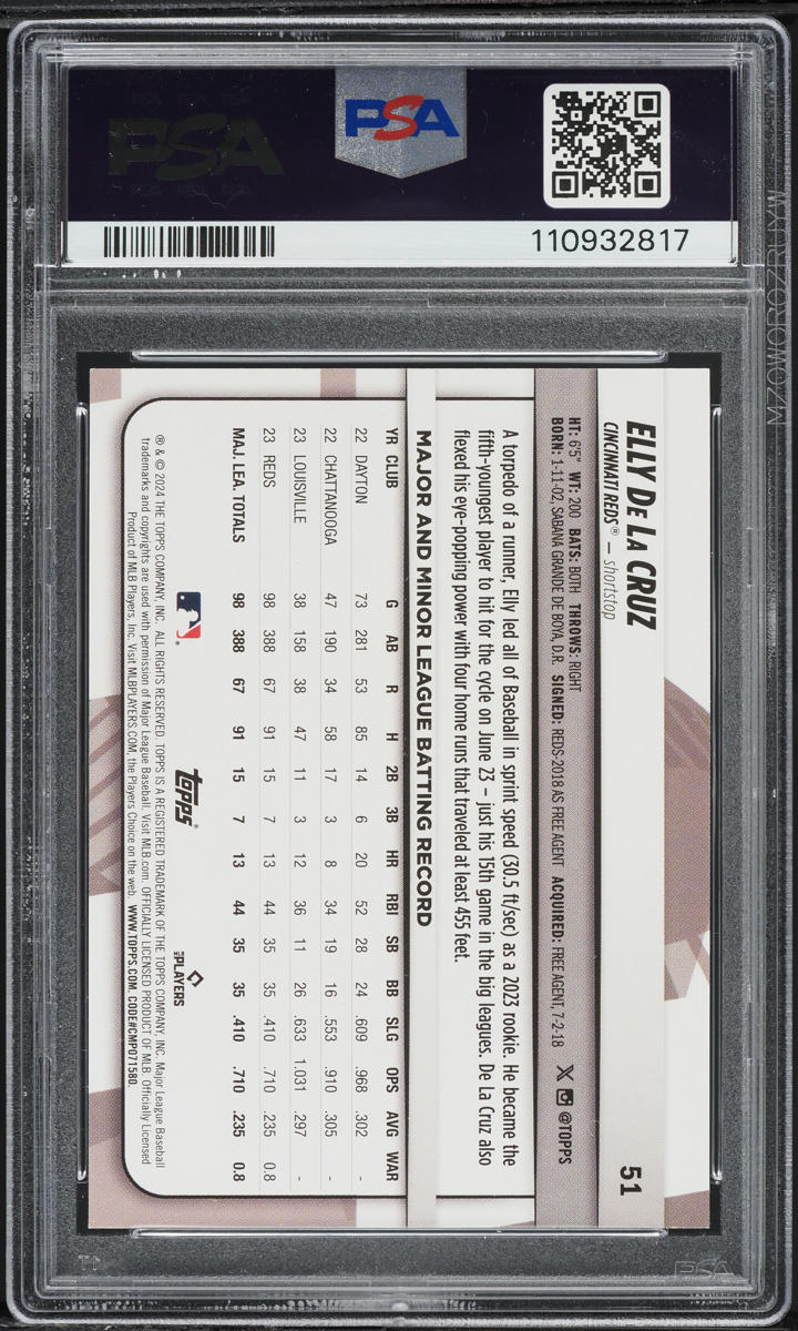 2024 Topps Big League Elly De La Cruz ROOKIE #51 PSA 10 GEM MINT