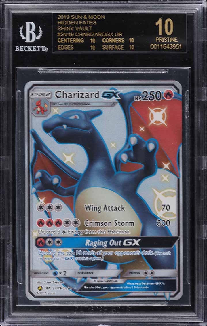2019 Pokemon Sun & Moon Hidden Fates Full Art Charizard GX #SV49 BGS 10 PRISTINE, BLACK LABEL
