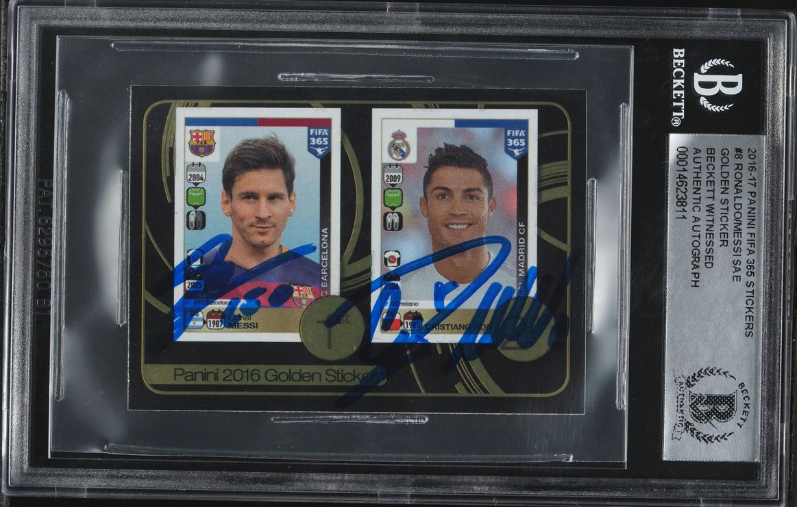 2016 Panini FIFA 365 Stickers Golden Lionel Messi Cristiano Ronaldo AUTO #8 BGS AUTH