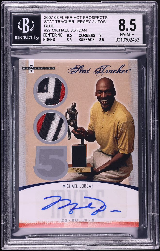 2007 Fleer Hot Prospects Stat Tracker Blue Michael Jordan PATCH AUTO 1/1 #27 BGS 8.5 NM-MT+