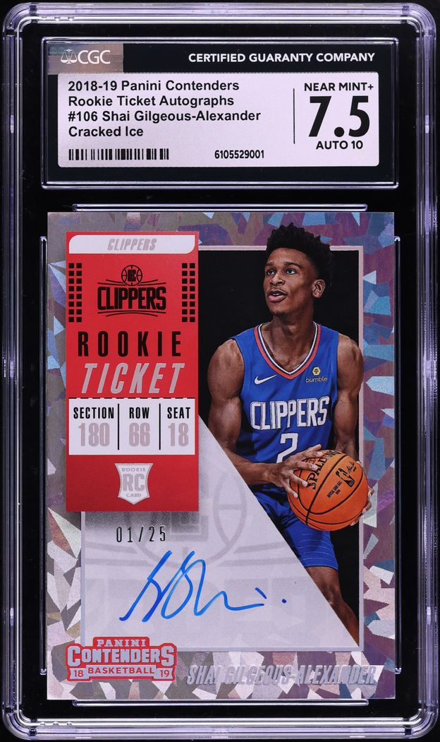 2018 Panini Contenders Ticket Cracked Ice Shai Gilgeous-Alexander ROOKIE AUTO 1/25 #106 CGC 7.5