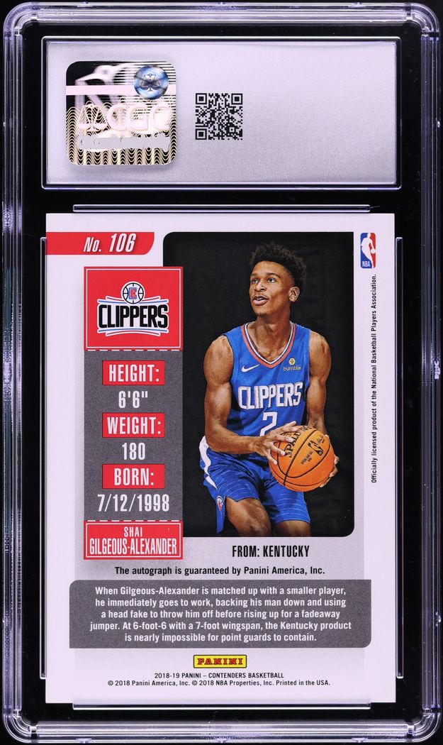 2018 Panini Contenders Ticket Cracked Ice Shai Gilgeous-Alexander ROOKIE AUTO 1/25 #106 CGC 7.5
