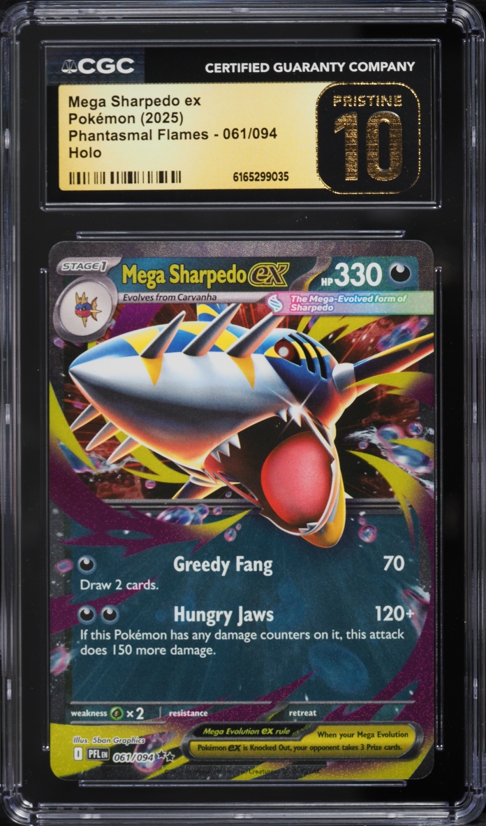2025 Pokemon Mega Evolution Phantasmal Flames Holo Mega Sharpedo ex #61 CGC 10 PRISTINE