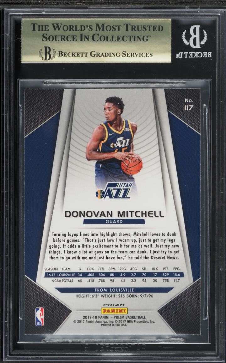2017 Panini Prizm Red White Blue Donovan Mitchell ROOKIE #117 BGS 9.5 GEM MINT
