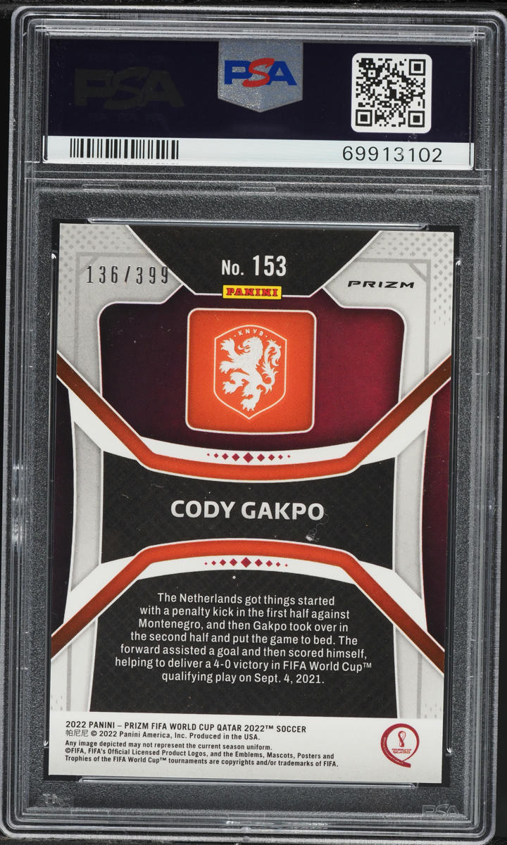 2022 Panini Prizm World Cup Red Cody Gakpo ROOKIE /399 #153 PSA 8 NM-MT