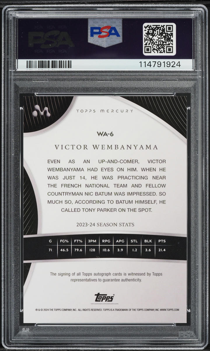 2023 Topps Mercury Black Refractor Victor Wembanyama ROOKIE AUTO /10 PSA 10 GEM MINT