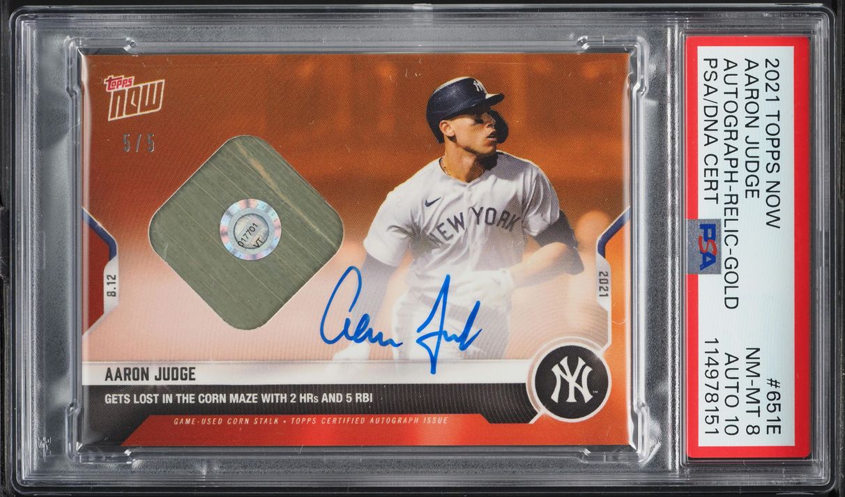 2021 Topps Now Orange Aaron Judge PATCH AUTO DNA 10 5/5 #651E PSA 8 NM-MT