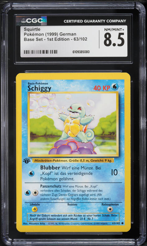 1999 Pokemon Base Set Shadowless 1st Edition Squirtle #63 PSA 9