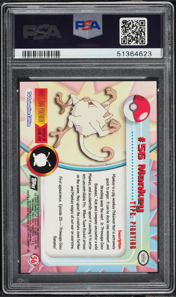 1999 Pokemon Topps TV Rainbow Foil Mankey #56 PSA 10 GEM MINT