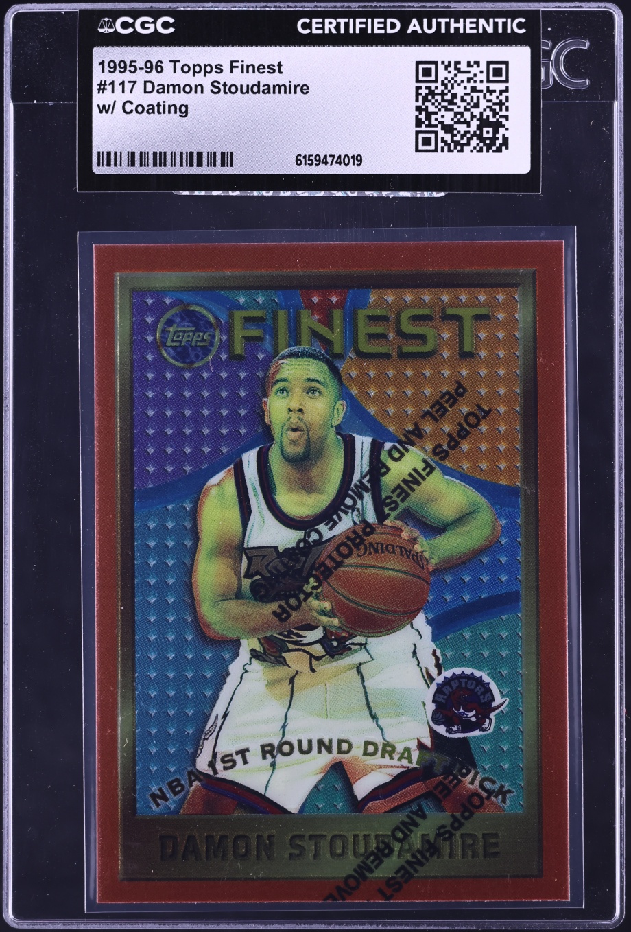 1995 Finest Basketball w/ Coating Damon Stoudamire ROOKIE #117 CGC AUTH