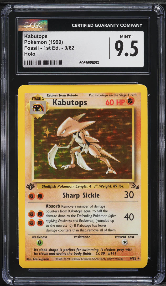 1999 Pokemon Fossil 1st Edition Holo Kabutops #9 CGC 9.5 MINT+