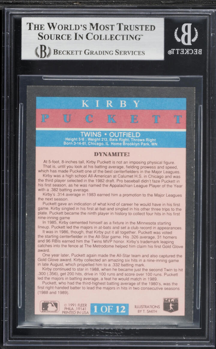 1991 Fleer Pro-Visions Kirby Puckett #1 BGS 9 MINT