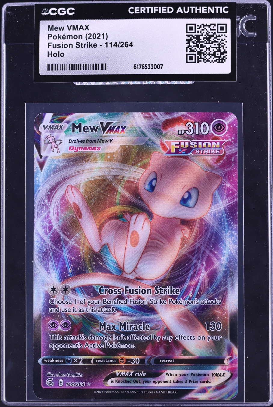 2021 Pokemon Sword & Shield Fusion Strike Full Art Mew VMAX #114 CGC AUTH