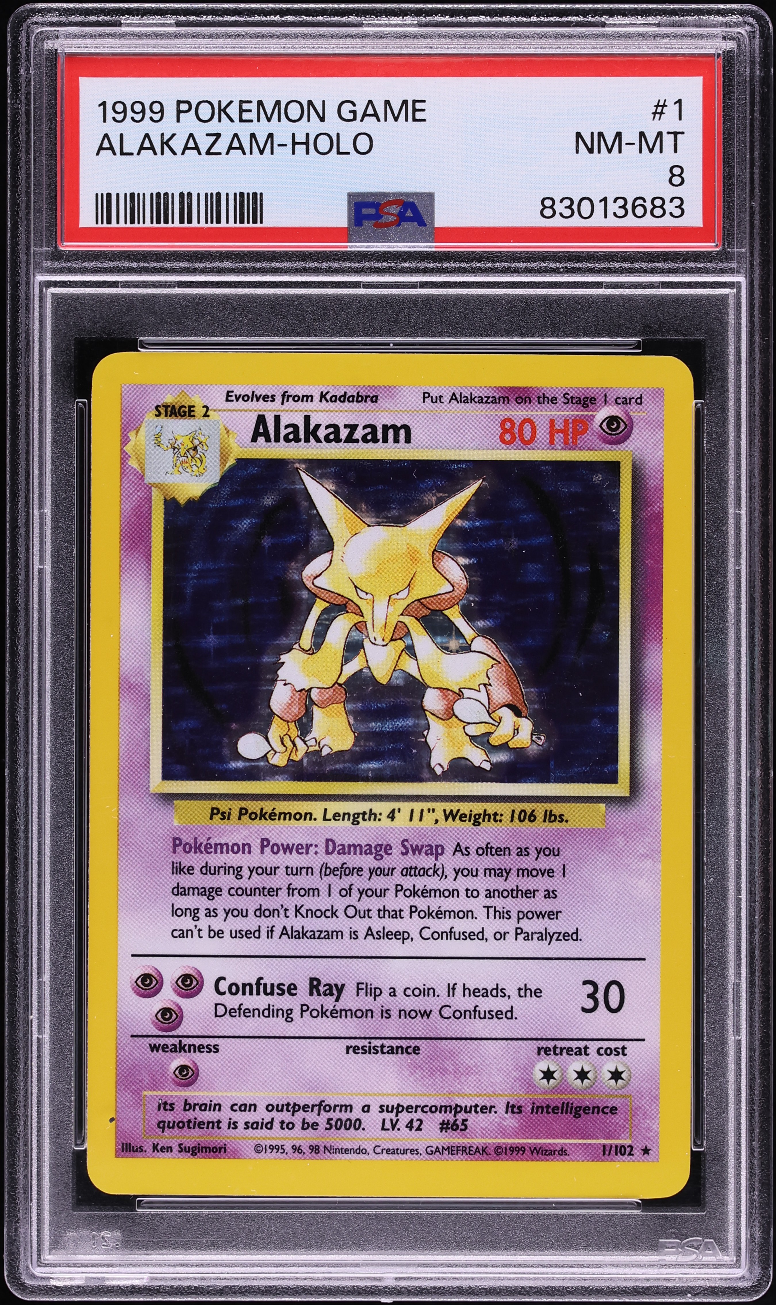 1999 Pokemon Base Set Holo Alakazam #1 PSA 8 NM-MT