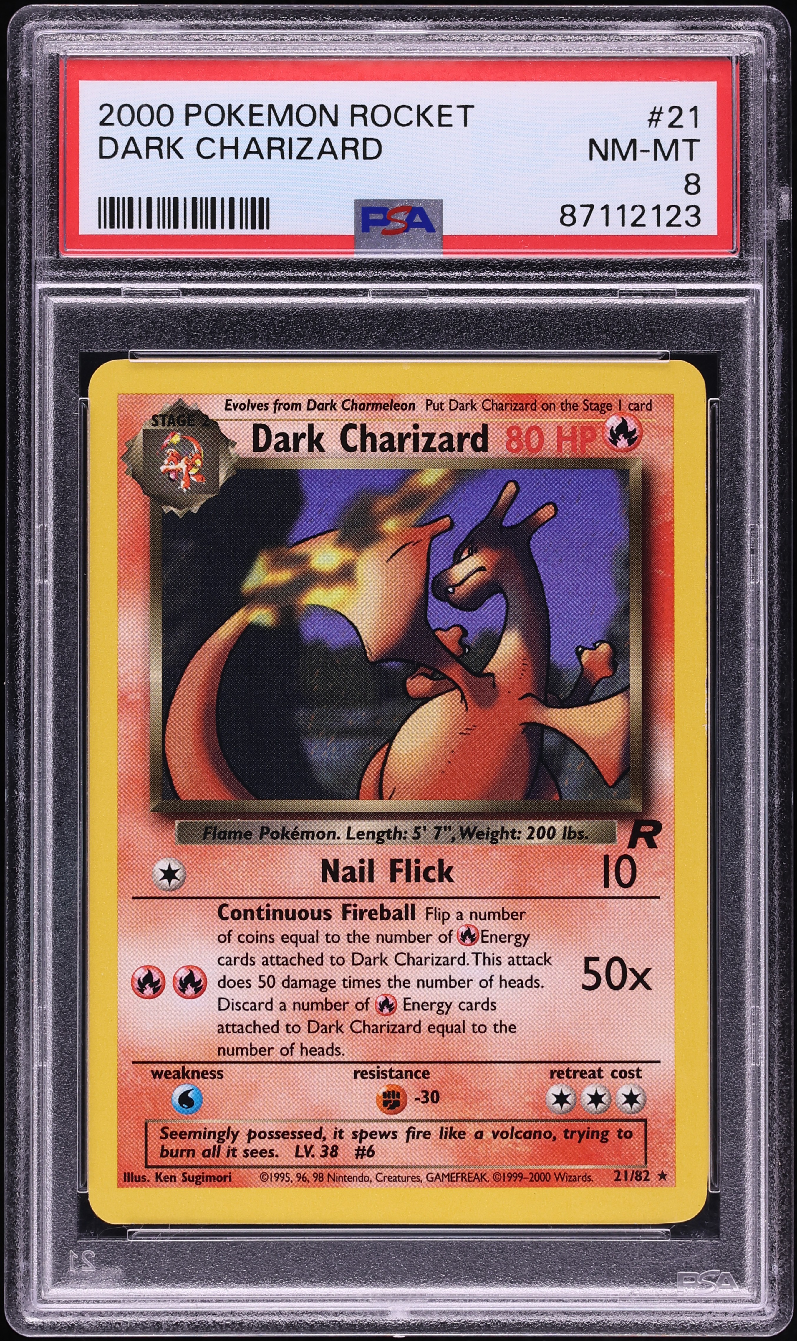 2000 Pokemon Team Rocket Dark Charizard #21 PSA 8 NM-MT