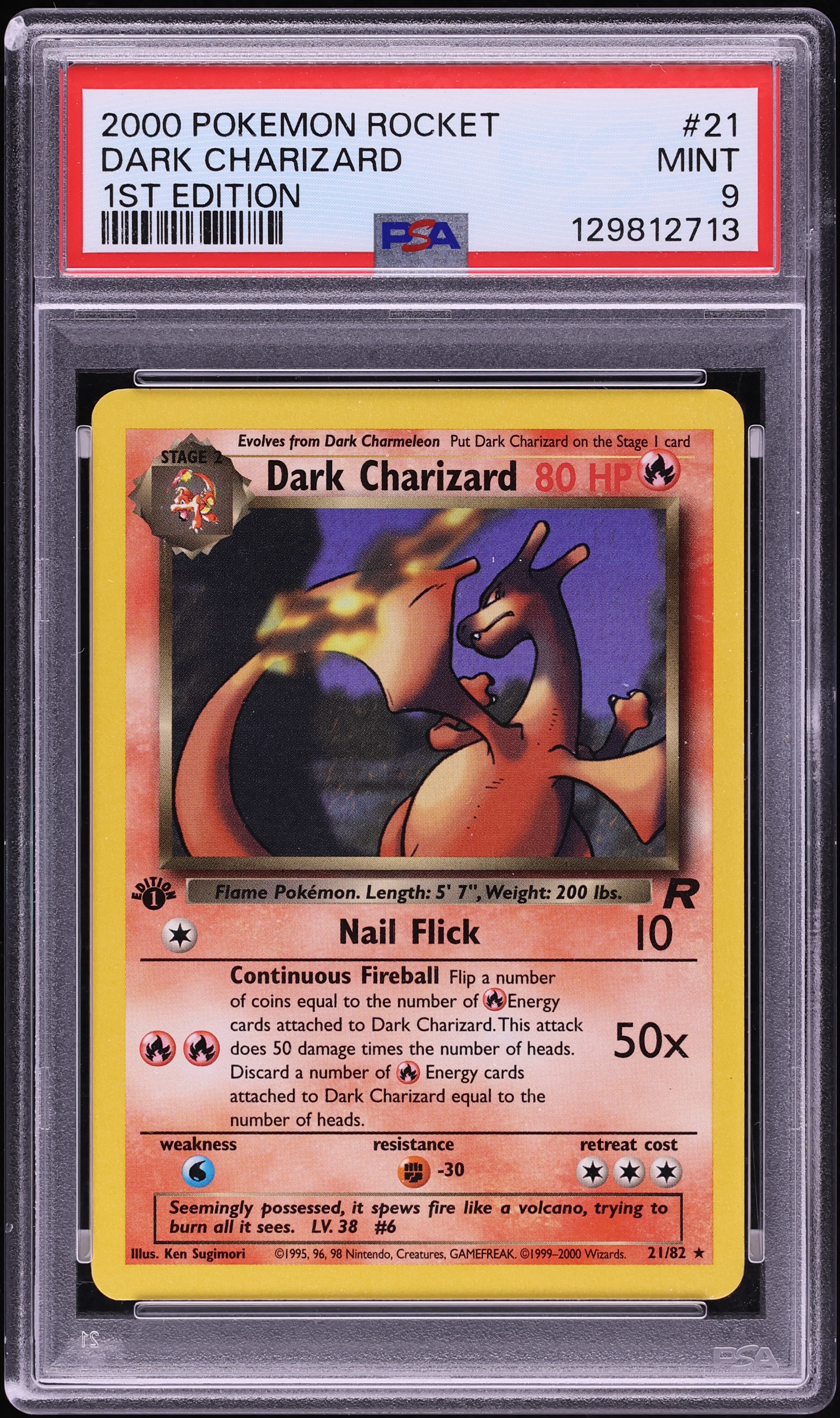 2000 Pokemon Team Rocket 1st Edition Dark Charizard #21 PSA 9 MINT