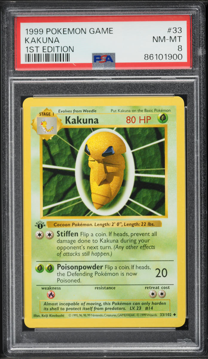 1999 Pokemon Base Set Shadowless 1st Edition Kakuna #33 PSA 8 NM-MT