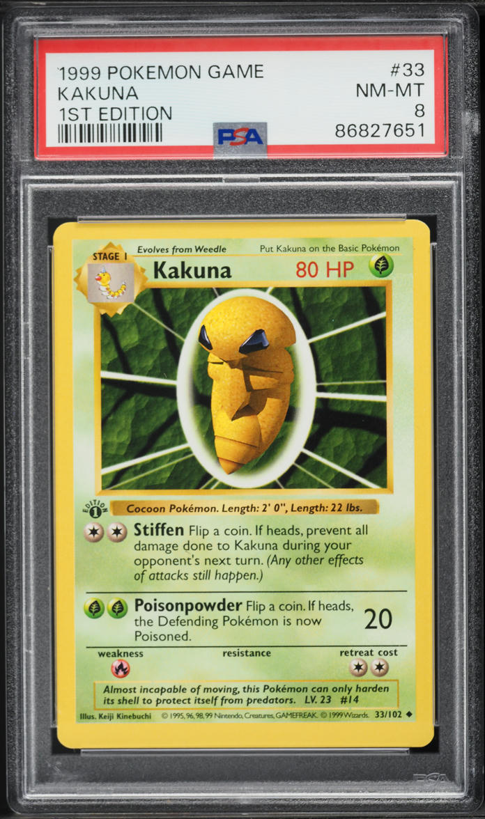 1999 Pokemon Base Set Shadowless 1st Edition Kakuna #33 PSA 8 NM-MT