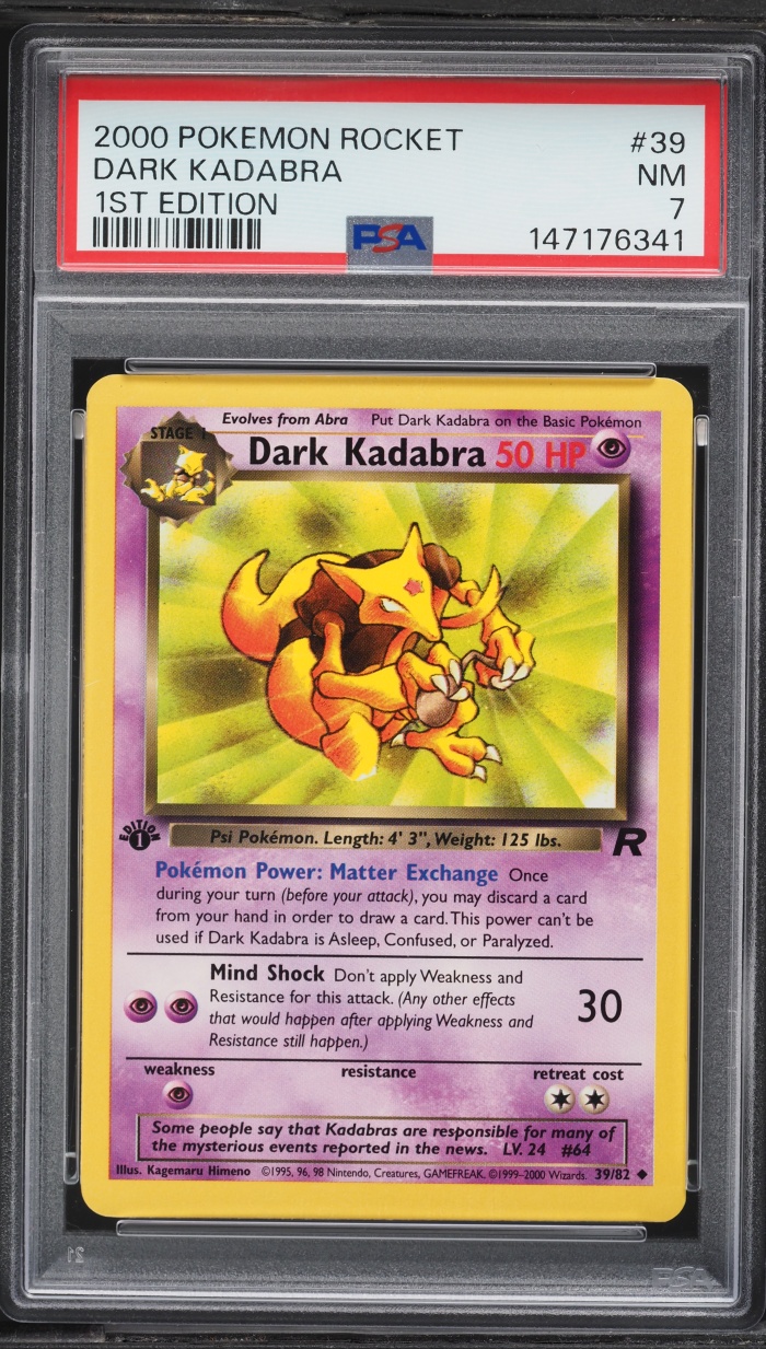 2000 Pokemon Team Rocket 1st Edition Dark Kadabra #39 PSA 7 NRMT