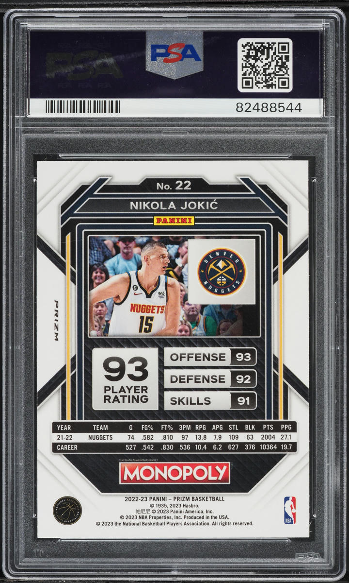 2022 Panini Prizm Monopoly Black Nikola Jokic #22 PSA 10 GEM MINT