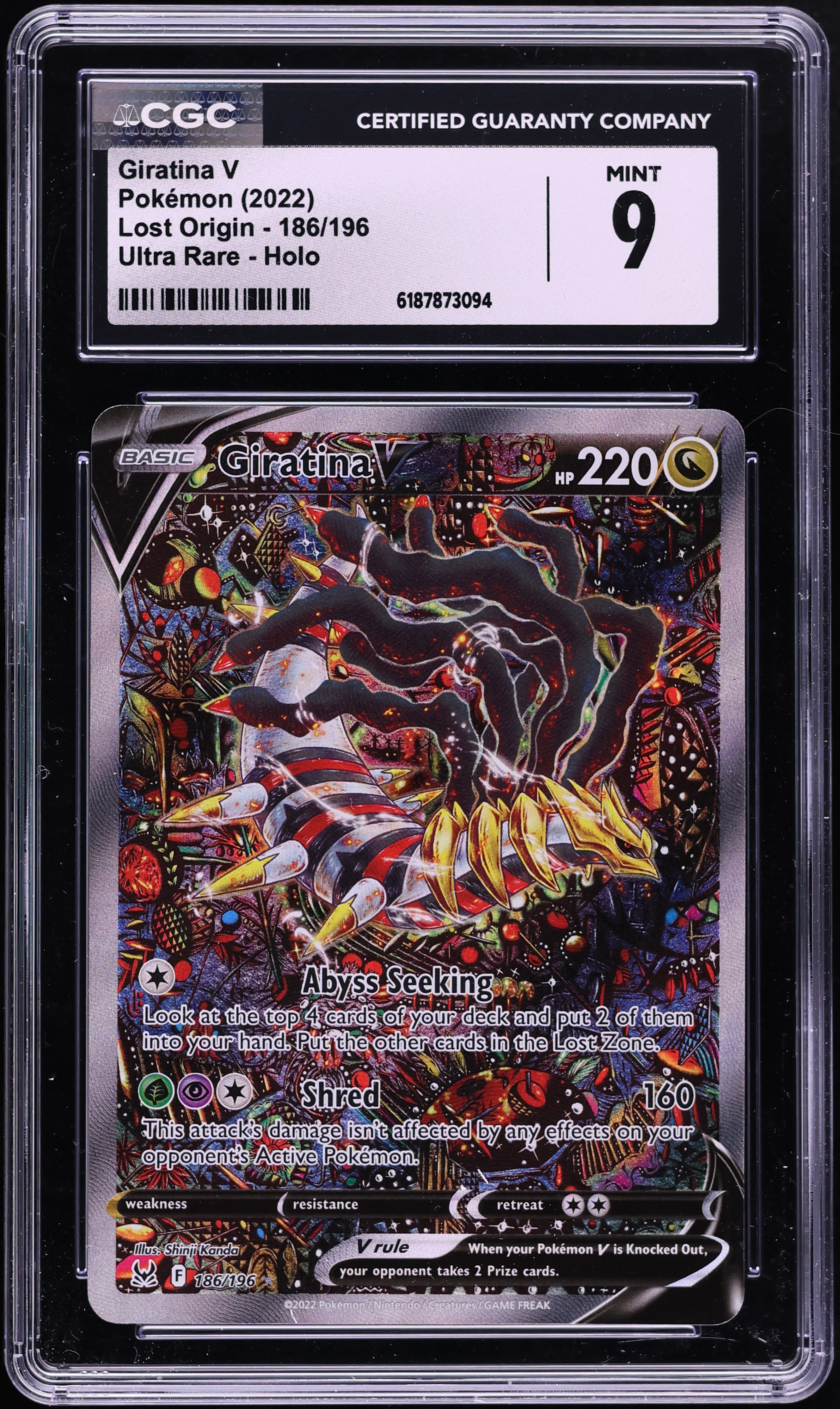 2022 Pokemon Sword & Shield Lost Origin Full Art Giratina V #186 CGC 9 MINT