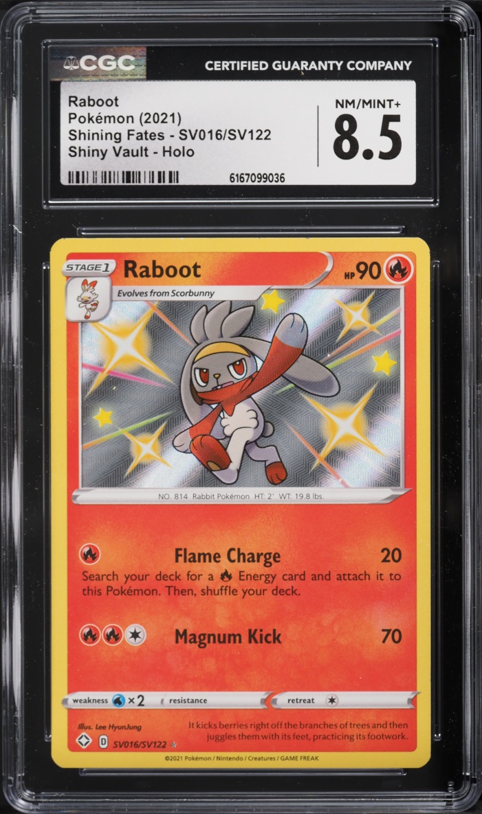 2021 Pokemon Sword & Shield Shining Fates Shiny Vault Holo Shiny Raboot #SV016 CGC 8.5 NM-MT+