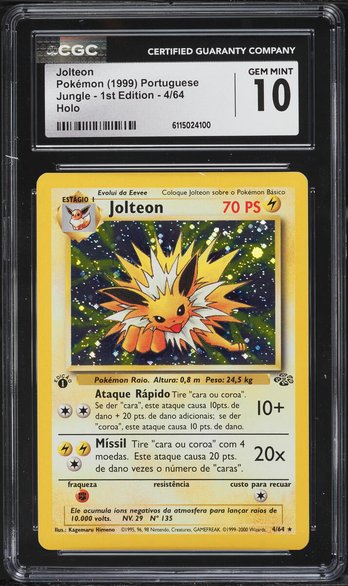 1999 Pokemon Portuguese Jungle 1st Edition Holo Jolteon #4 CGC 10 GEM MINT