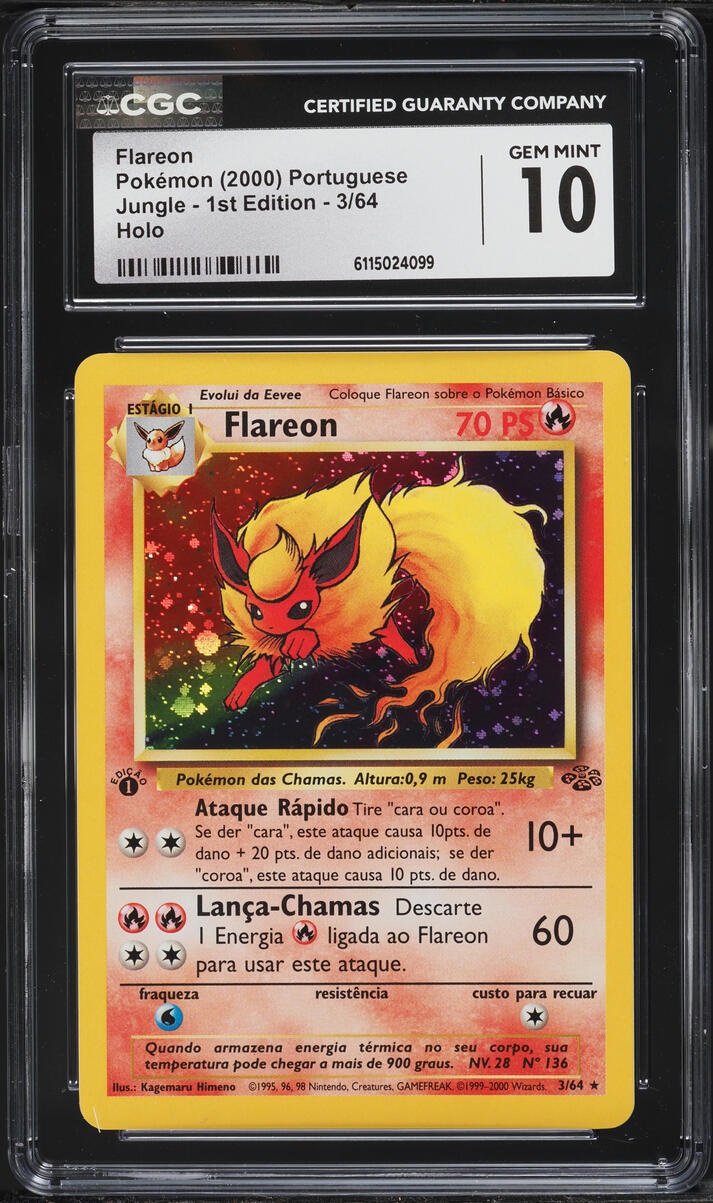 2000 Pokemon Portuguese Jungle 1st Edition Holo Flareon #3 CGC 10 GEM MINT