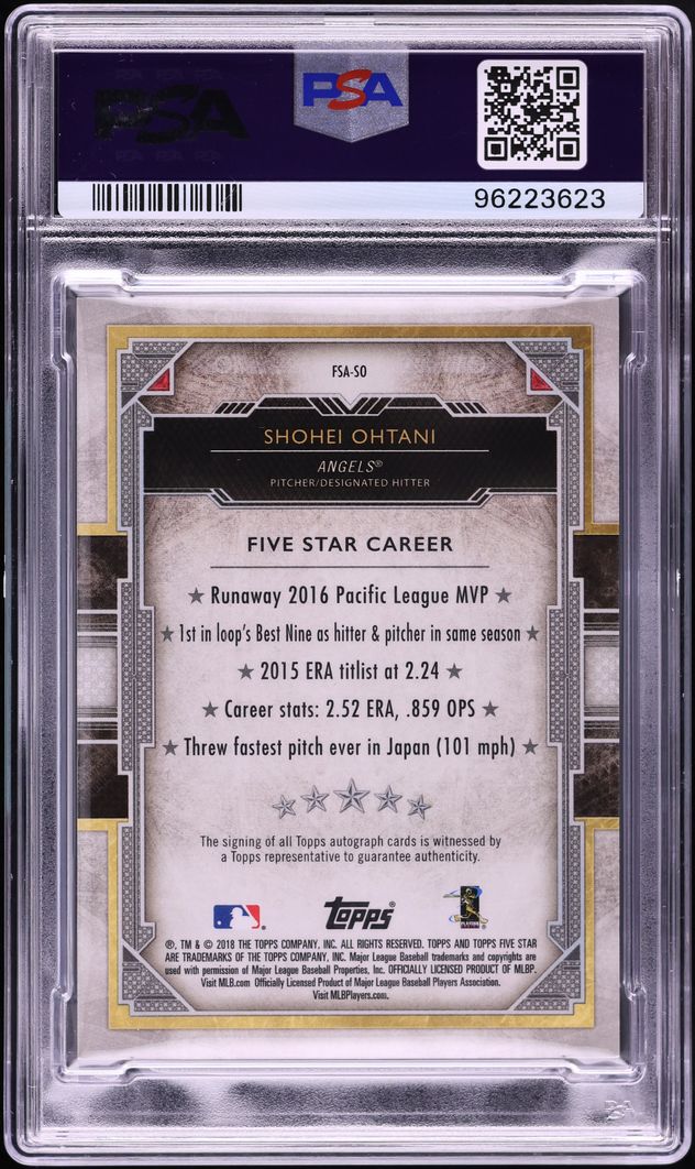 2018 Topps Five Star Purple Shohei Ohtani ROOKIE AUTO /50 #FSA-SO PSA 9 MINT