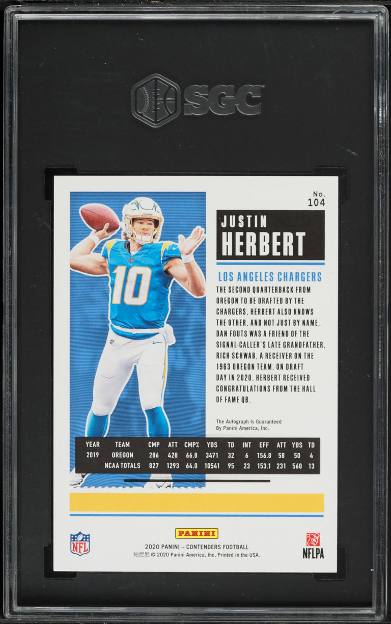 2020 Panini Contenders Playoff Ticket Justin Herbert ROOKIE AUTO /99 #104 SGC 9.5 MINT+