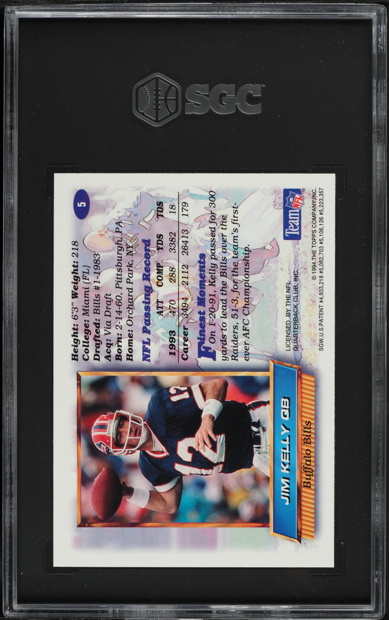 1994 Finest Refractor Jim Kelly #5 SGC 7 NRMT