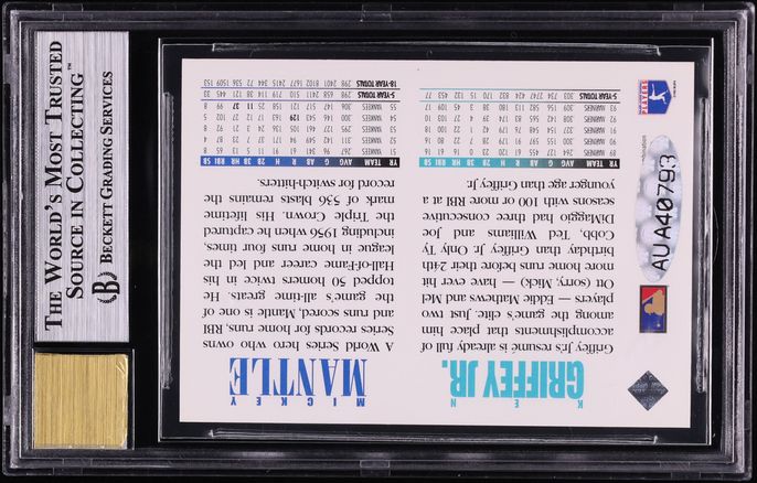 1994 Upper Deck Ken Griffey Jr. Mickey Mantle AUTO BGS 8.5 NM-MT+ - Photo 2