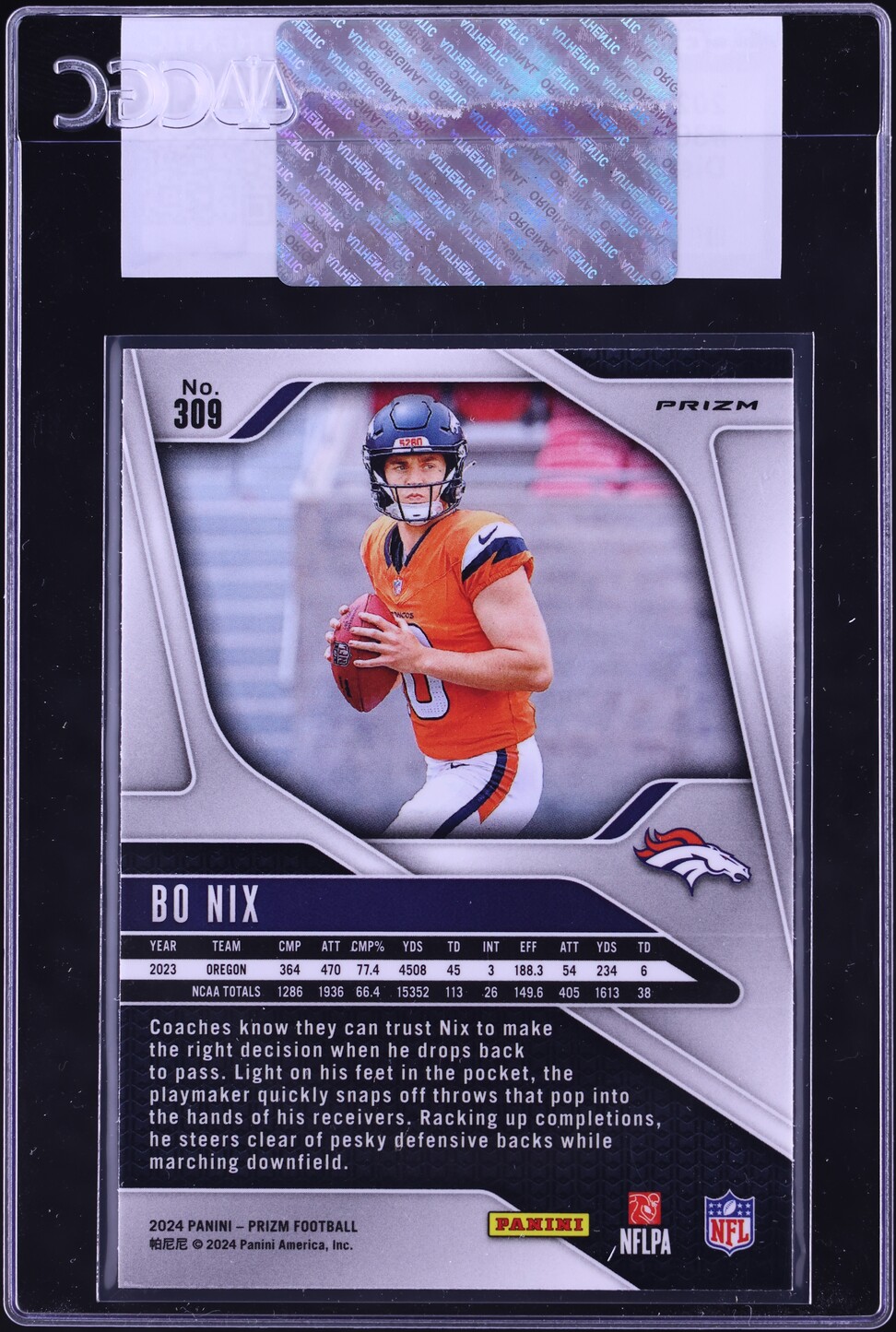 2024 Panini Prizm Disco Bo Nix ROOKIE #309 CGC AUTH
