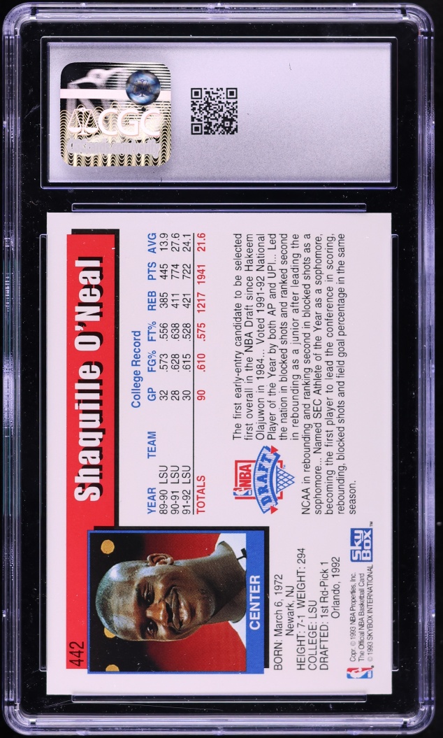 1992 Hoops Shaquille O'Neal ROOKIE #442 CGC 10 GEM MINT