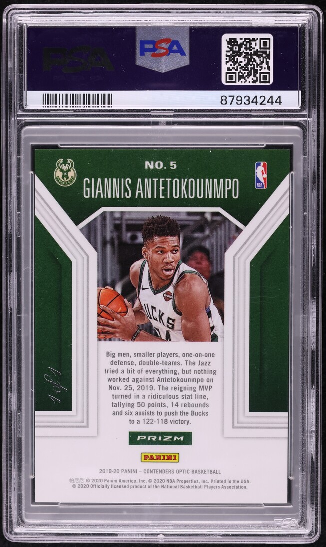 2019 Panini Contenders Optic Gold Vinyl Giannis Antetokounmpo 1/1 #5 PSA 10 GEM