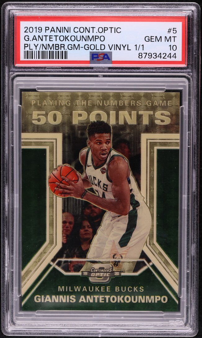 2019 Panini Contenders Optic Gold Vinyl Giannis Antetokounmpo 1/1 #5 PSA 10 GEM