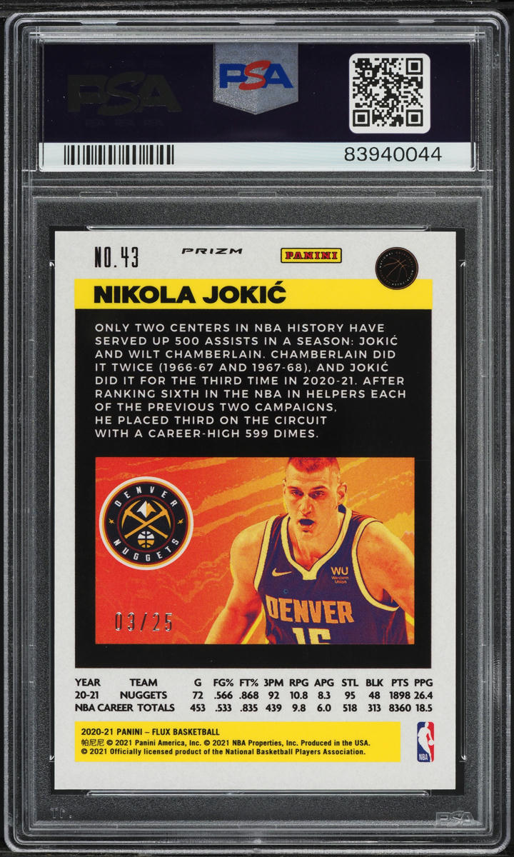 2020 Panini Flux Lunar Eclipse Nikola Jokic /25 #43 PSA 10 GEM MINT