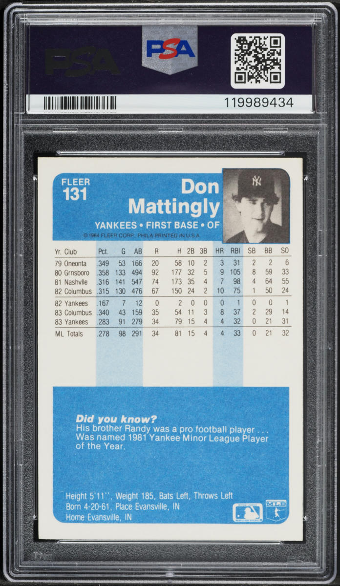 1984 Fleer Don Mattingly ROOKIE #131 PSA 6 EXMT