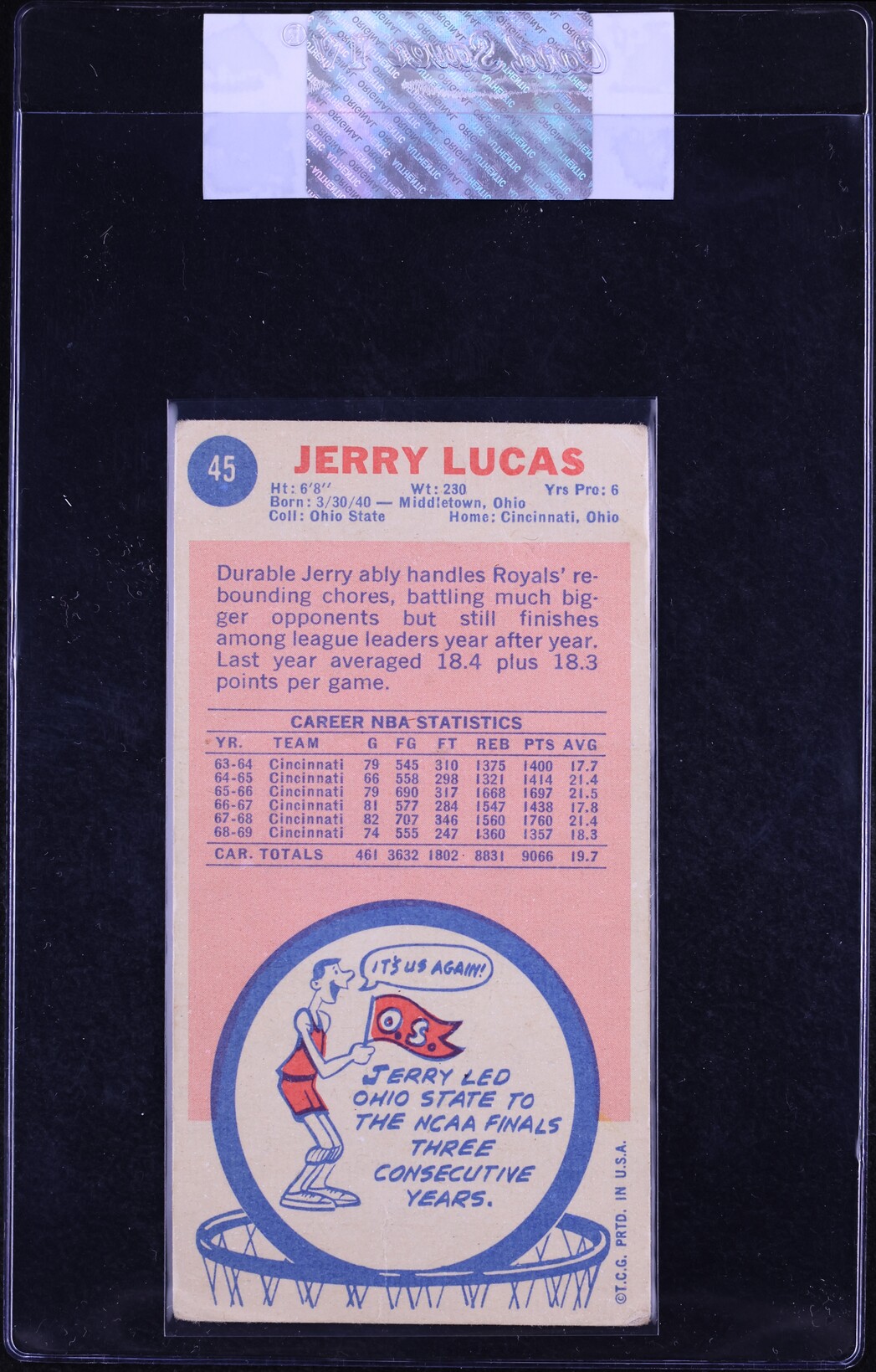 1969 Topps Basketball Jerry Lucas #45 CGC AUTH