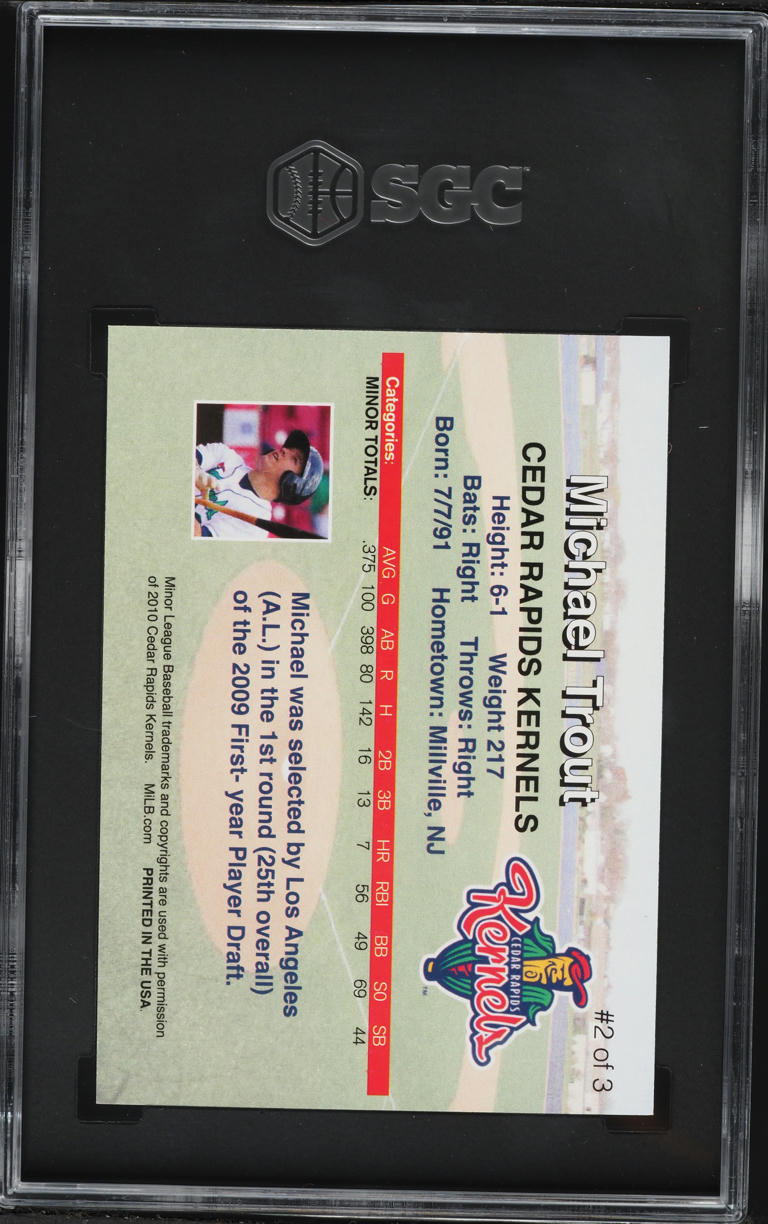 2010 Team Issue Cedar Rapids Kernels Mike Trout ROOKIE #2 SGC 10 GEM MINT