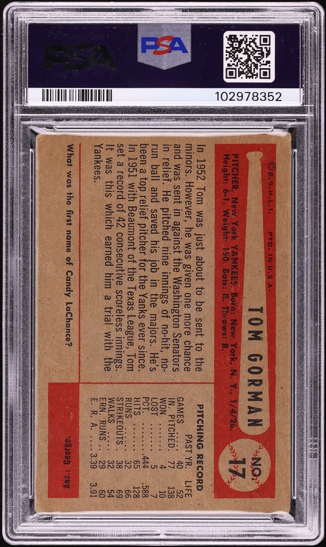 1954 Bowman Tom Gorman #17 PSA 2 GD
